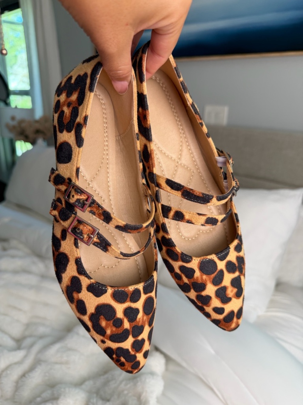 Leopard Print Pointed Toe Mary Jane Flats - Brown/Black